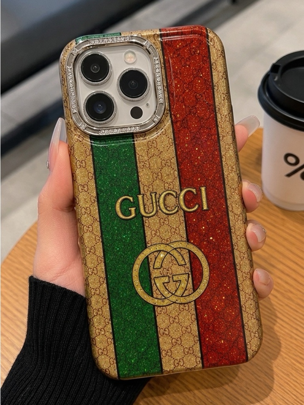 Gucci Green & Red Signature Stripe Glitter iPhone Case
